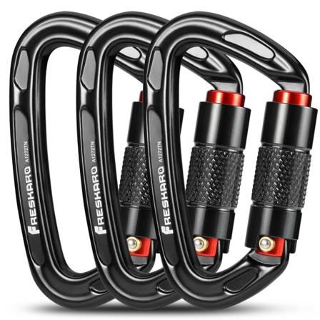 Klatrekarabiner, automatisk låsende karabiner, 25kN-2550kg, stor 10cm, sort og grå