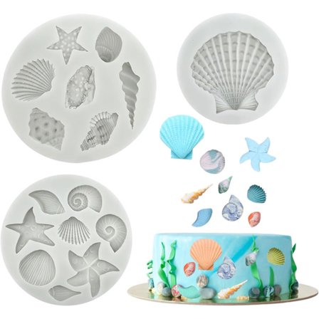 Silikoneforme skaller fondantforme med havtema, silikone fondantbageform DIY-sæt med havdyr til maritim chokolade, fudge, kage