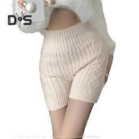Dame Vinter Bund Shorts Strikket Høj Talje Elastisk Ensfarvet Hold Varmen Anti-eksponering Basis Shorts til Daglig Brug Hjemme Og Mere (abrikos)