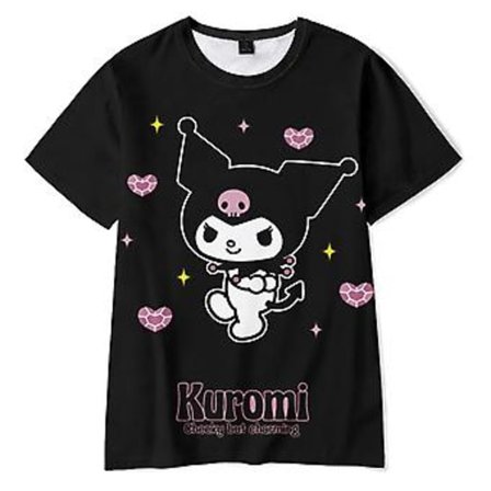 Kuromi Kawaii Style Anime T-shirt til Kvinder Teenagere Tee Kortærmet Rundhals Harajuku Mode T-shirts (M)
