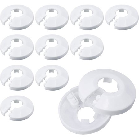 12 stk plast radiator rosett, rørdeksel, rørklemmer radiatorrørdeksel