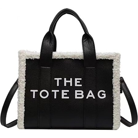 Tote Bag för Kvinnor, PU-Läder Tote Bag med Lammull, Crossbody Handväska för Resor/Arbete (11*8.26*4.3 tum)