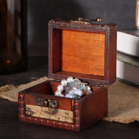Mini Vintage Handcraft Trä Smycken Box Behållare Ring Örhänge Förvaring Hållare (Karta)