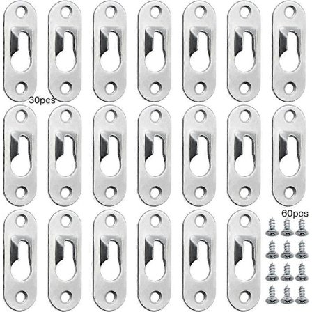 30 stycken metallnyckelhålshängare 45mm x 16mm med 60 skruvar nyckelhålshängarklämmor - Silver