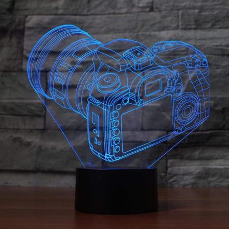 WJ 3D-kamera nattlyslampe illusjonsnattlys 7 farger skiftende berøringsbryter borddekorasjonslamper akryl flat ABS-base USB-kabel leketøy (buss)