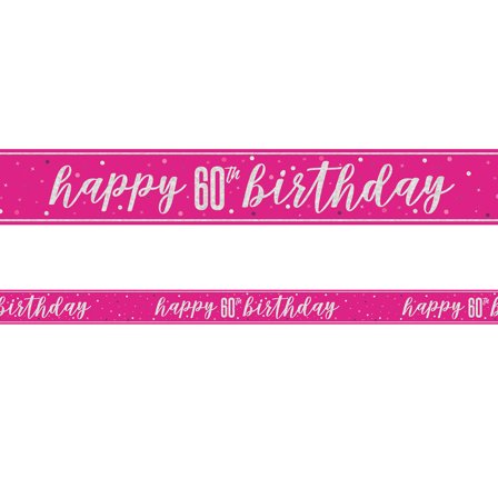 Happy 60th Birthday Banderoll Rosa & Silver