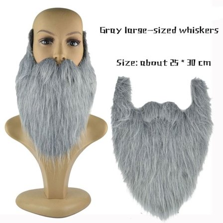 2ST Fake Beard Långt Fluff Skägg GRÅT