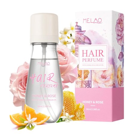 Hårparfyme, Honning- og rosehårparfyme med jojobaolje og arganolje for tørt og skadet hår, nærer håret og gir glans, reduserer splittede tupper og 