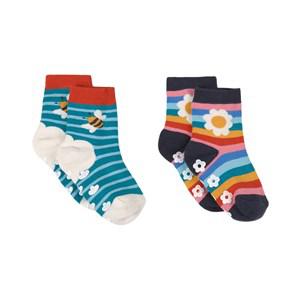 Kids - Frugi 2-Pack Rainbow Daisy Grippy Socks - Underwear - 19-22 (9-12 months) - Blue - Mädchen