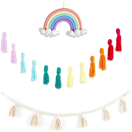 Makramé vevd dusk veggdekorasjon veggpynt for boho hjemmedekor, barnerom (, B)