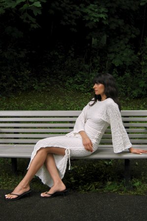 NA-KD Structured Drawstrings Maxi Dress - Langærmede maxikjoler - Hvid - EU 40