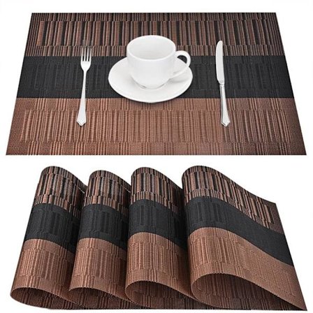 Placemats Set om 4, Värmebeständiga Vävd Vinyl Placemats, Halkfria Tvättbara PVC Bordsunderlägg, Lätt att Rengöra Premium Plast