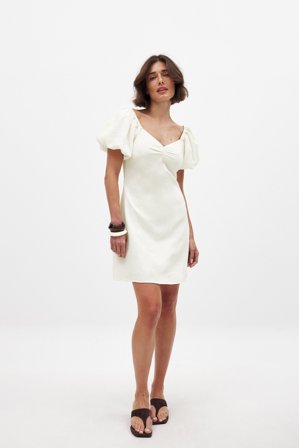 NA-KD Robe courte en lin mélangé à épaules bouffantes - Robes en lin - Crème - EU 42