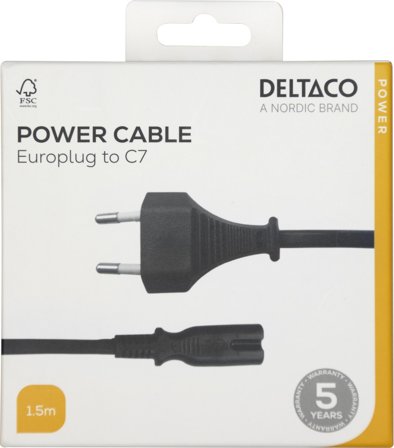 Deltaco Power cord CEE 7/16 - C7, 1,5m, black