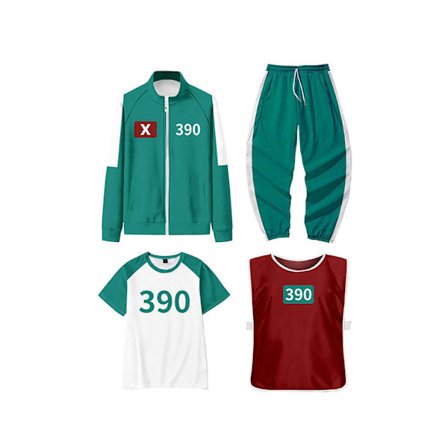 Squid Games 4-delt kostymesett for voksne