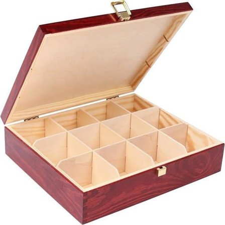 Creative Deco Treboks for Te - Oppbevaringsboks for Teposer - 29 x 25 x 7,5 cm - 12 Rom - Teboks - Kjøkkenoppbevaring[qb]