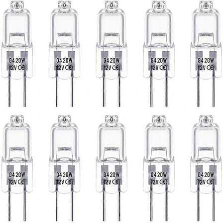 G4 Halogenlampor 20W 12V 2-stiftsbas Ersättning för landskapsbelysning Under skåp Puck Light Spårbelysning Dimbar (10-pack)