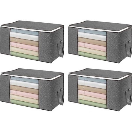 Opbevaringspose, 4 STK Foldbare Tøjposer, 84L Meldugsikker og Fugtsikker Opbevaringsposer til Sengetøj, Dyner, Tæpper osv. - Grå NBS