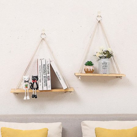 Plantehylde til ophængning af tagres, rustik svævende tag, sæt med 2 hængende tagres, svævende træopbevaringstag, vægtag e