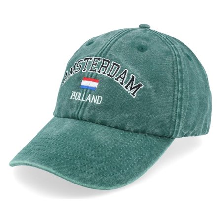 Iconic - Amsterdam Holland Washed Green Dad Cap Unconstructed Green Cap - @ Hatstore