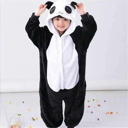 Unisex Børn Flanell Onesie Pyjamas, Cosplay Dyrekostume One Piece Halloween Natkjole Nattøj til Drenge Piger Panda 4-5 år
