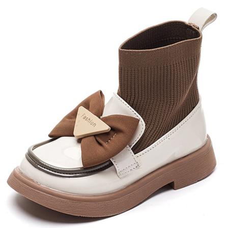 Girl Bow Flat Low Calf Booties Color Block Rund Toe Sock Boot