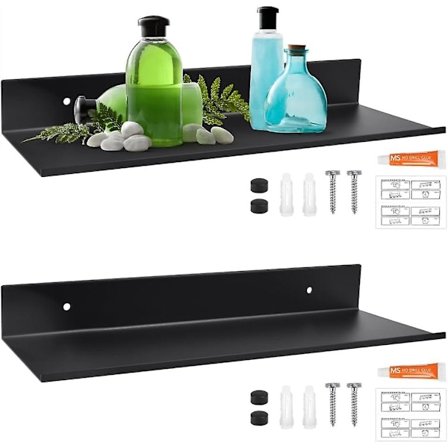 2 st Svarta Vägg Hyllor 30 cm Svartlackerad Skiva Metall Vägg Hylla Kök Vägg Hylla utan Borrning för Hem Badrum