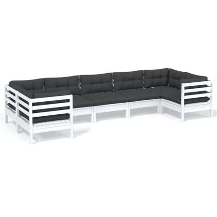 Vidaxl Loungegrupp Med Dynor 7 Delar Vit Massiv Furu Vit