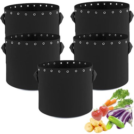 10 Gallon Odlingspåsar för Grönsaker, med Handtag och Hål, 38 Liters Växtvävbehållare (5-pack)