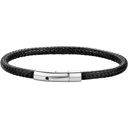 Herrarmband i flätat läder, 5 mm armband med rostfritt stållås, 21 cm