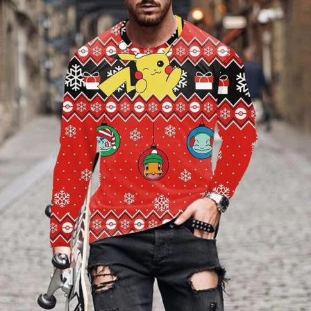 Herr Långärmad Färgblockblus Santa Claus Print Basic Tee