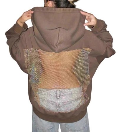 Dame Crystal Mesh Back Hættetrøje Oversized Sweatshirts Casual Langærmet Pullover Sweater Vinter Efterårsoutfits Gave Hvid XXL