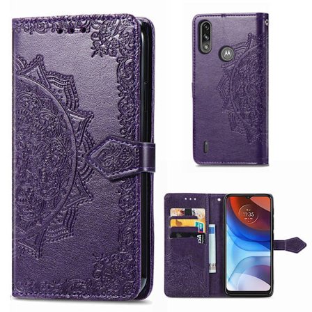 Butterfly läder Motorola Moto E7 Power fodral - Lila