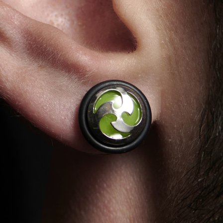 Sentio | Silver-Tone and Green Stainless Steel Tribal Stud Earring for Men - Stud earrings