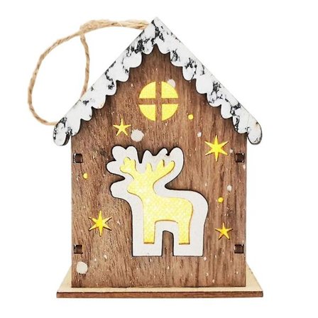 Julbelysning i Trähus med LED-Ljus, Luminous Juldekorationer för Hemmet, Julgranhänge, Nyårsgåva till Barn, Navidad