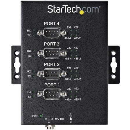 StarTech 4 Port Serial Hub USB to RS232/RS485/RS422 Adapter, Industrial USB 2.0 to DB9 Serial Converter Hub, IP30 Rated, Din Rail Mountable Metal