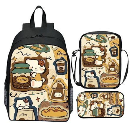 Kapi Bara 3-delt Sett Skolesekk Tegneserie Student Ryggsekk Portefølje Penal-17