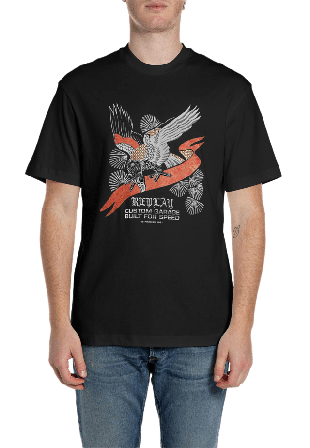 Replay Relaxed Fit T-shirt with Design T-shirts Herr Svart XL