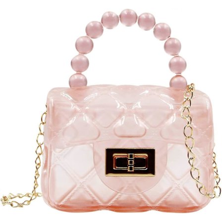 Lille pige Mini Jelly Håndtaske Slikfarvet Gennemsigtig Lille Skuldertaske Sød Prinsesse Håndtasker med Perlehåndtag