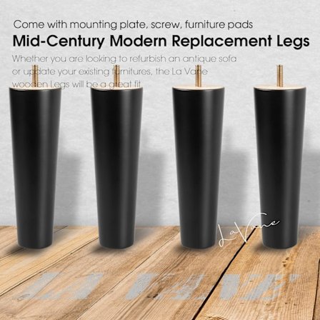 20 cm träbenmöbler, set med 4 svarta massiva trä avsmalnande Fu