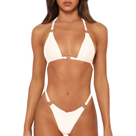 WJSMSexy Bikinis for Women 2 Piece Bikini Spaghetti Strap Swimsuits Solid Color Bathing Swimwear Triangle Bathing Suit