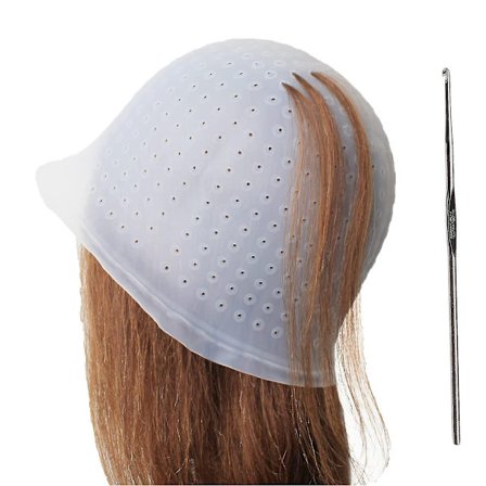 Silikoninen raidoitushuppu, raidoitushuppu ja koukku, hiusvärihuppu, hiusten kuurahuppu, raidoituskuurahuppu White-FD-