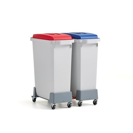 Sorteringskombination, 2 st x 60 liter, med rött/blått lock + vagn