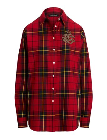Lauren Ralph Lauren | Relaxed Fit Beaded-Logo Plaid Shirt | M