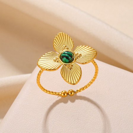 Grön Opal Guld Färg Solrosringar För Kvinnor Tjej Rostfritt Stål Justerbara Fingerringar Smycken Festpresenter anillos mujer