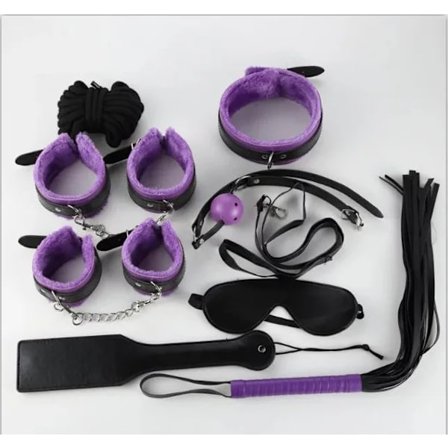 Sexet Læder SM Plys Sex Bondage Sæt Håndjern Sex Legetøj Pisk Knebel Brystvorteklemmer Sexlegetøj til Par Eksotisk Tilbehør