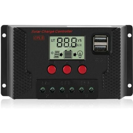 Laddningsregulator 30A Solpanel Laddningsregulator Automatisk identifiering 12V/24V med LCD-display och 5V USB-port Bla