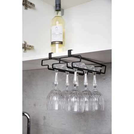 Svart sett med 2 glassholdere for hylle - Kjøkkenskapmodul