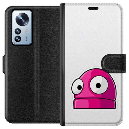 Yhteensopiva Lompakkokotelo Xiaomi Xiaomi 12 Pro Pinkki sarjakuvahahmo suurilla silmillä leikkisässä ja humoristisessa tyylissä