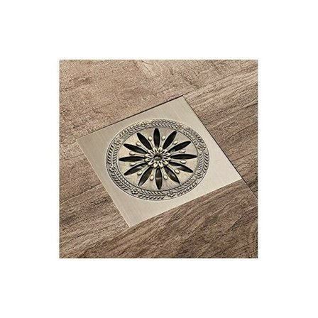 Antik messing messing brusebad afløb, firkantet gulvafløb anti-lugt brusebad rist til badeværelse stor kaliber 10 x 10 cm, badeværelsestilbehør